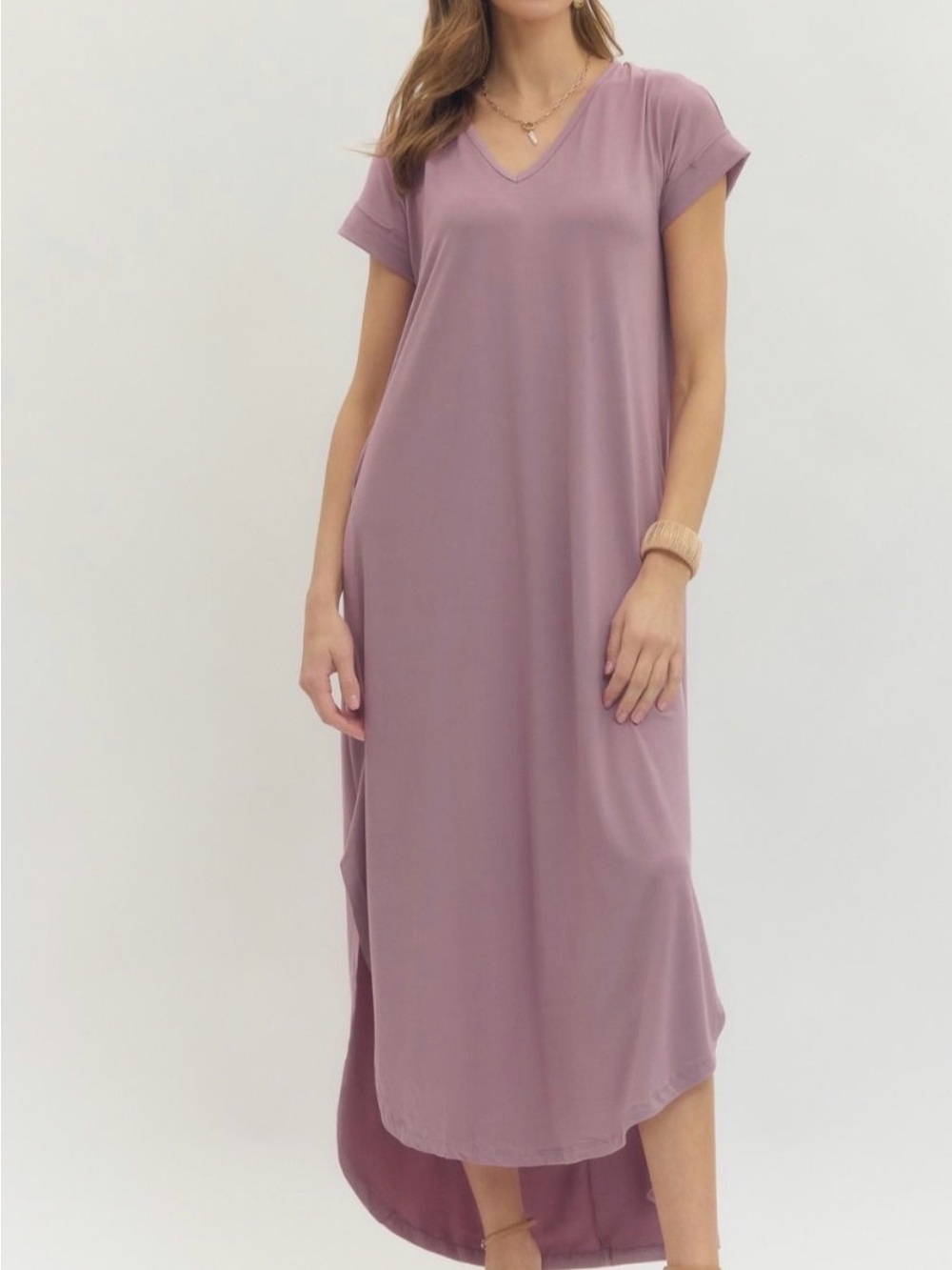 entro Lavender Lilac V-Neck Short Sleeve Maxi Dress Medium NWT